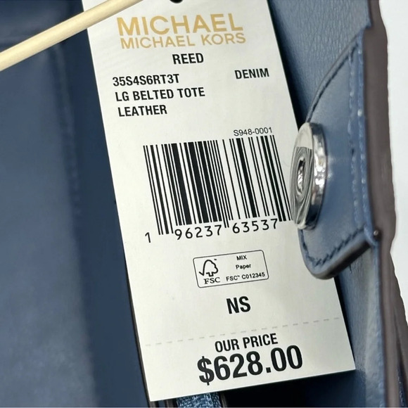 Michael Kors Reed Large Tote Bag Denim Snakeskin Blue - Picture 11 of 11